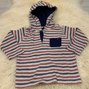 Tommy Hilfiger Long-Sleeve Striped Red/Blue/Cream 3Button Shirt with Hood 18M